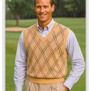 Fairway & Greene Pima Cotton Argyle Sweater Vest Men’s Large Orange Golf Preppy